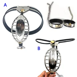 Male Slave Chastity Belt Shield Device BDSM Lockable Panties Anal Hole 2 Types Adjustable Waist Band Penis Cock Cage Thigh Cuffs