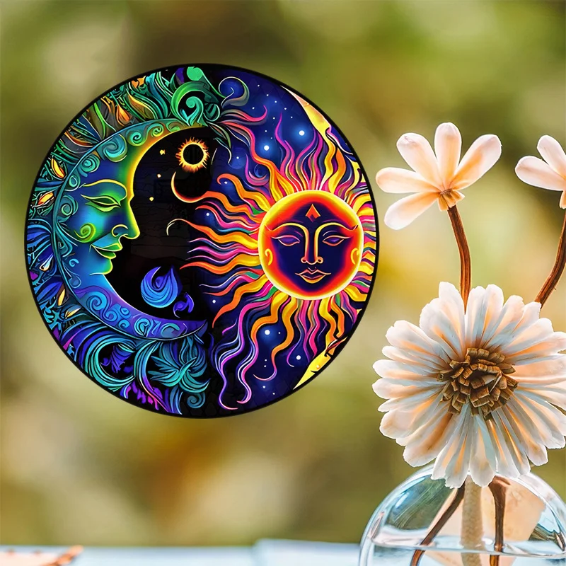 ملصق زجاجي ثابت للتشبث لديكور المنزل ، ملصق نافذة لاصق ، صائد شمس ملون ، ديكور شمس وقمر ، RV ، مجاني ، 1: 68