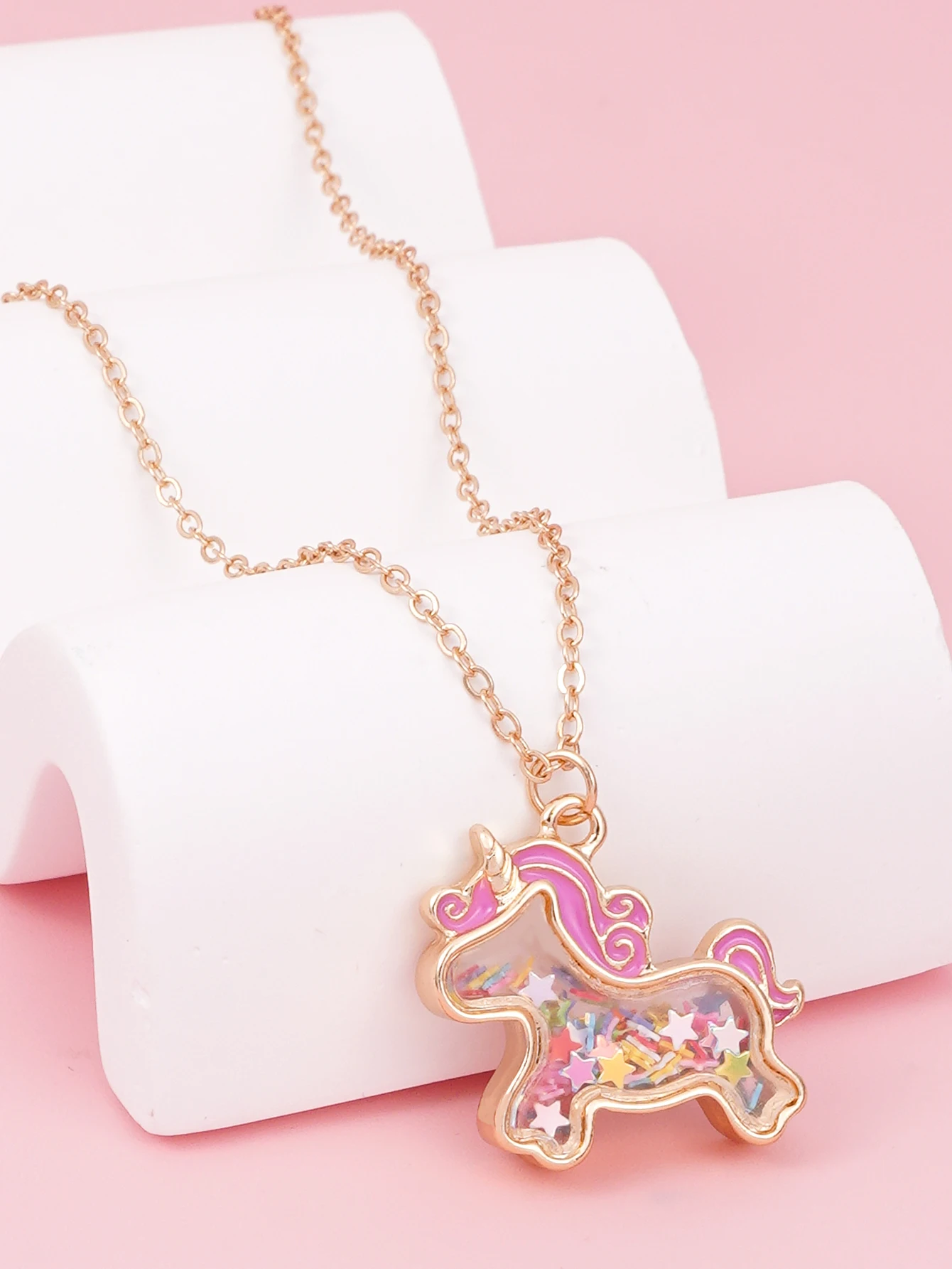 Cartoon-Tier Einhorn Bunter Stern Pailletten Shaker Anhänger Halskette für Mädchen Kinder Geburtstag Party Schmuck Geschenke – Detail 3