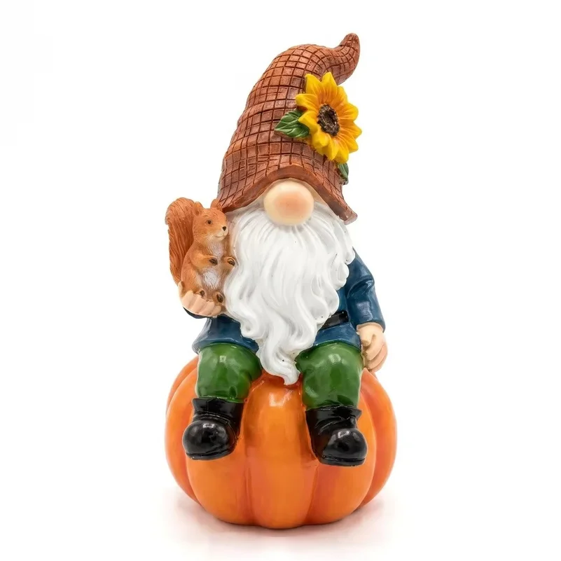 Pumpkin Gnomes Garden Statue Resin Desktop Lawn Ornaments Outdoor Garden Decoration Fall Gnomes Figurine Thanksgiving Sunflower