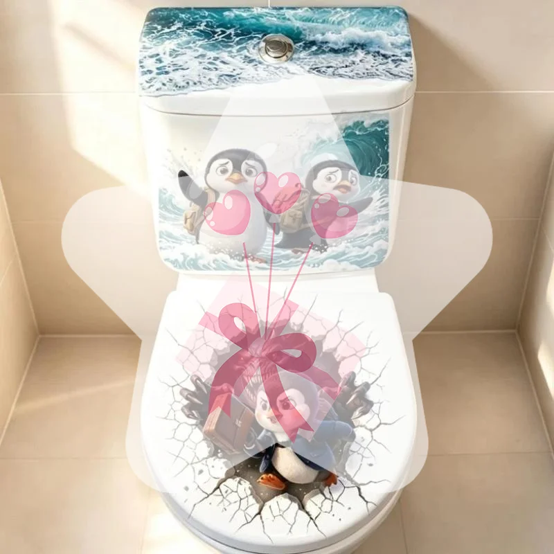 3D Penguin Toilet Lid Sticker Funny Waterproof Removable Self Adhesive 1PCS Cute Decor for Apartment Bathroom Renovation