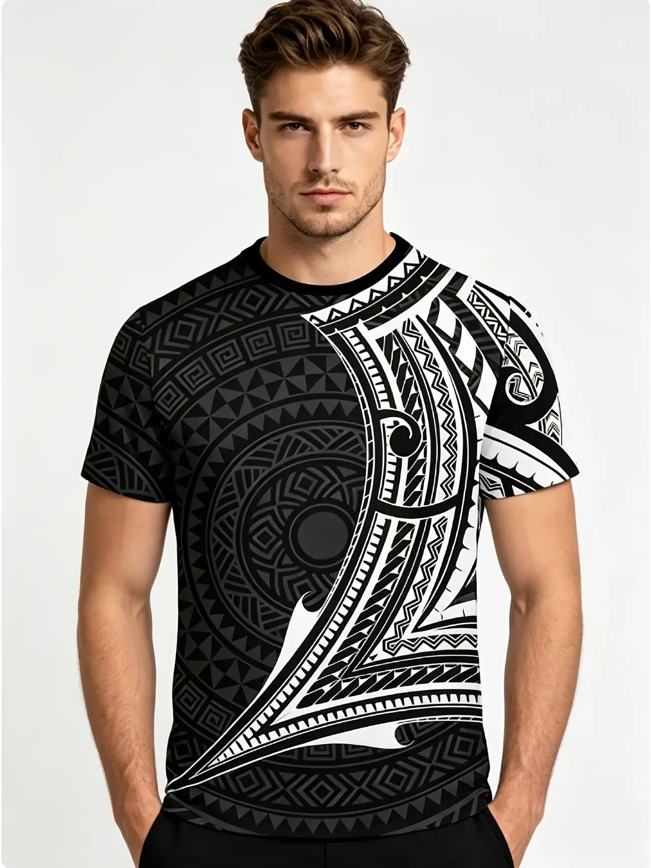 2026 New Fashion Men's Short Sleeve T Shirt Viking Wolf Raven Rune Celtic Knot Black White Print Retro Streetwear Tops