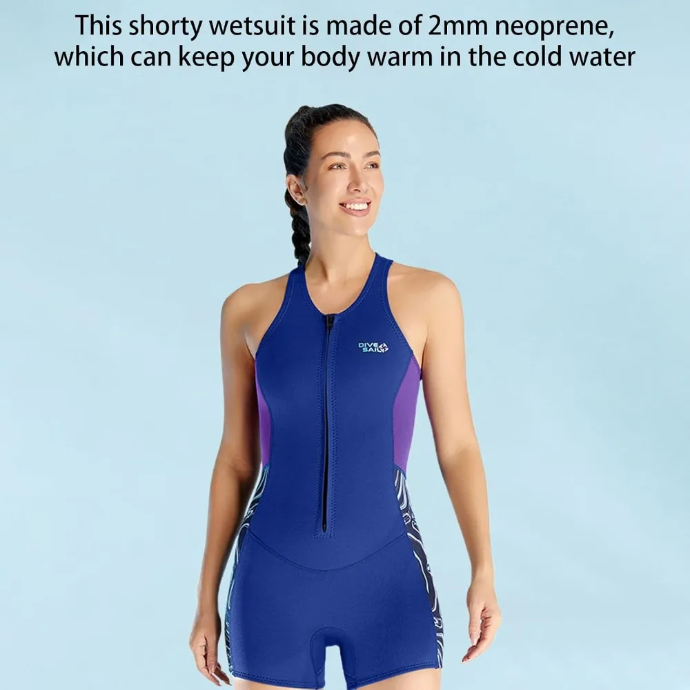 Thermal 2mm/ 0.08in Thickness Wetsuit Front Zipper Sleeveless Shorty Wetsuit Neoprene Full Body Swimsuit Water Sports
