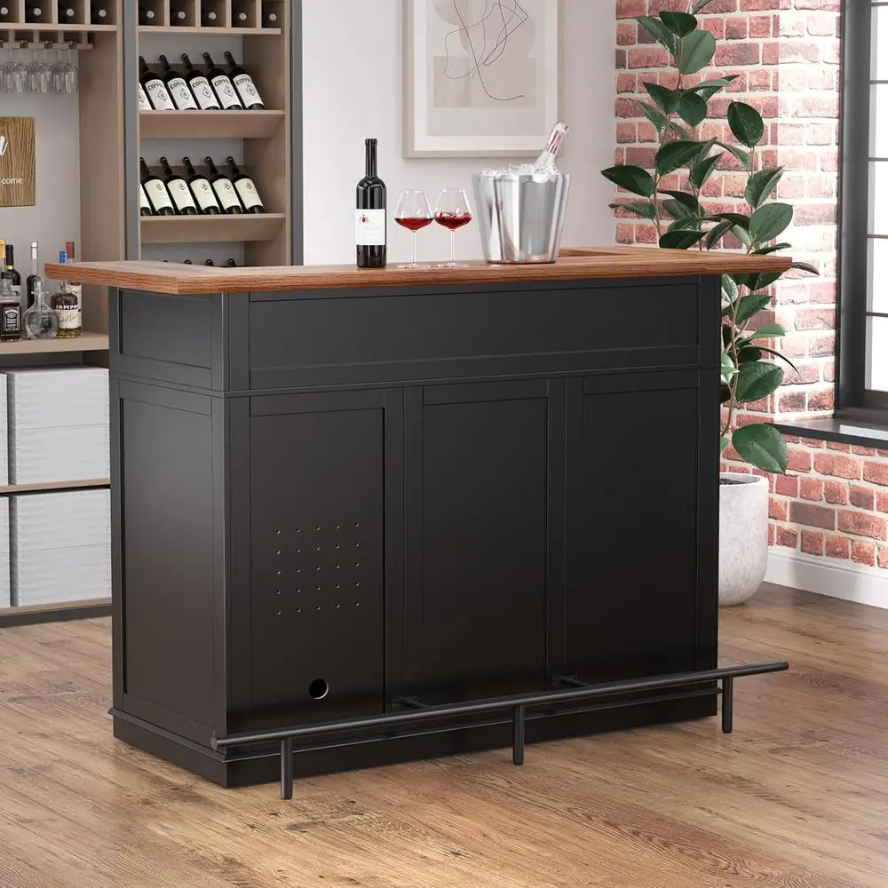 Home Bar Unit with ridge Space, U-Shape Liquor Wine Cabinet, 63.1