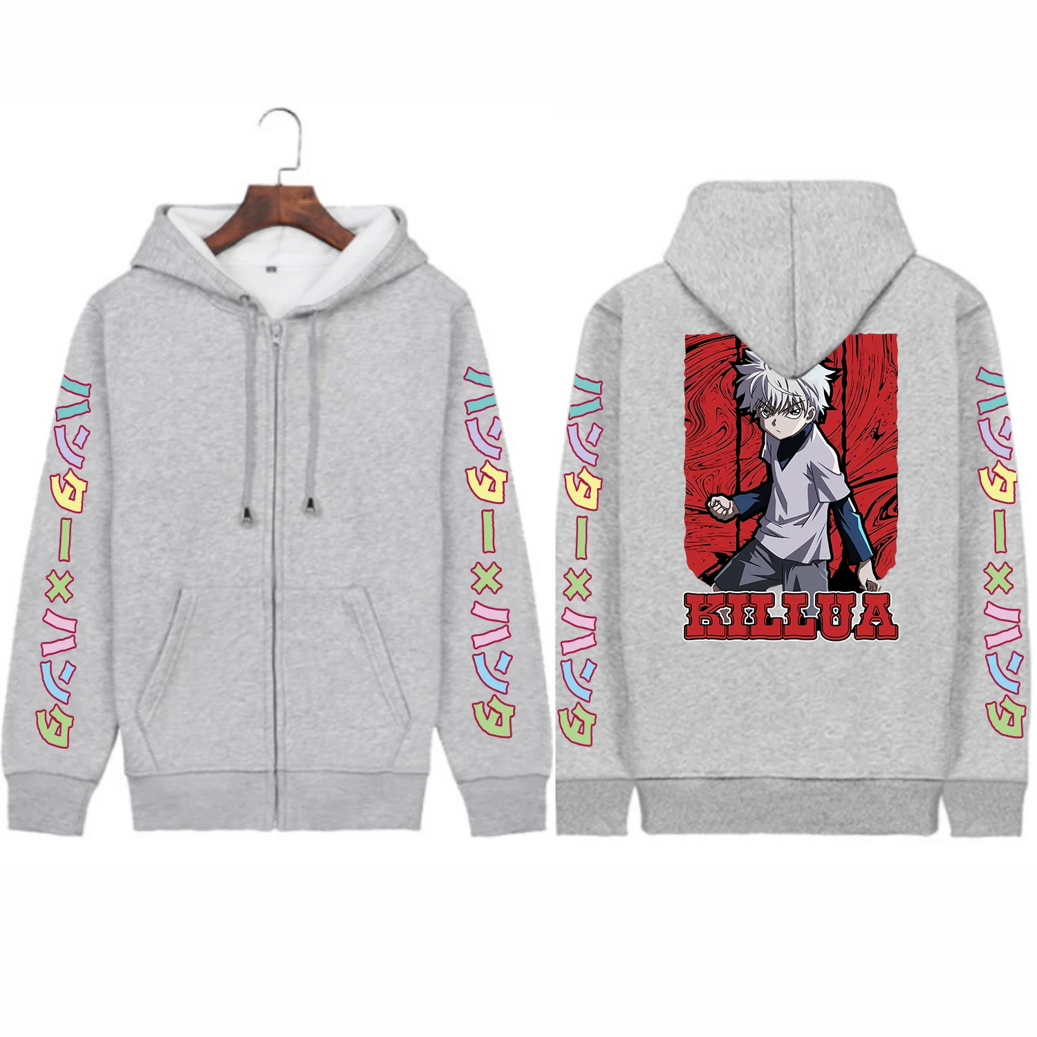 Harajuku Hunter x Hunter Killua Zoldyck Zipper Hoodies Boy Gothic Cartoon Autumn Winter Warm Fashion Loose Zipper Jacket Coat