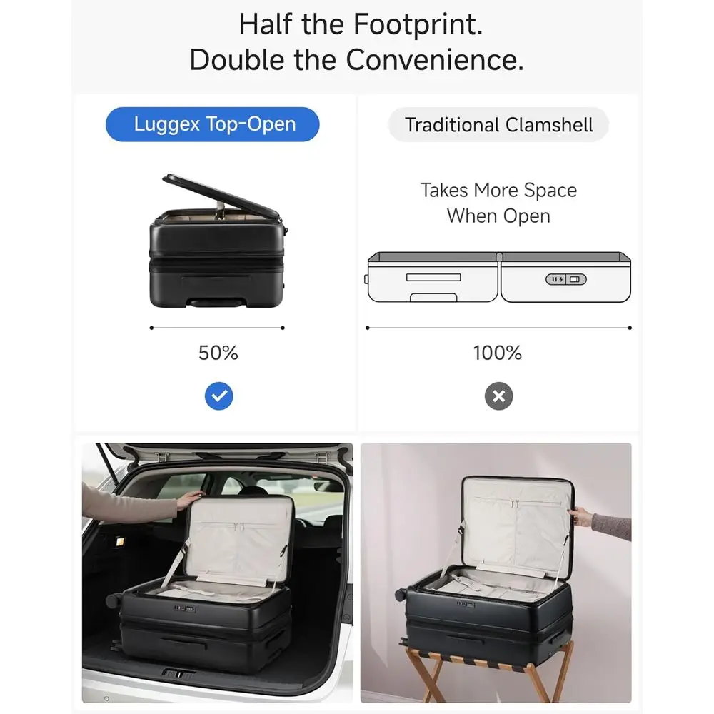 Expandable Hard Shell Suitcase with Top Opening, 24 Inch, Black, 63-70L Capacity