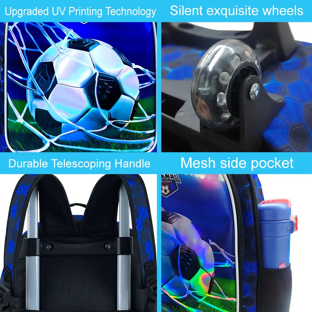 حقيبة ظهر دوارة مكونة من 3 قطع للفتيات والفتيان، حقيبة كتب بعجلات دوارة للأطفال، حقيبة مدرسية ابتدائية بعجلات مع حقيبة غداء #6