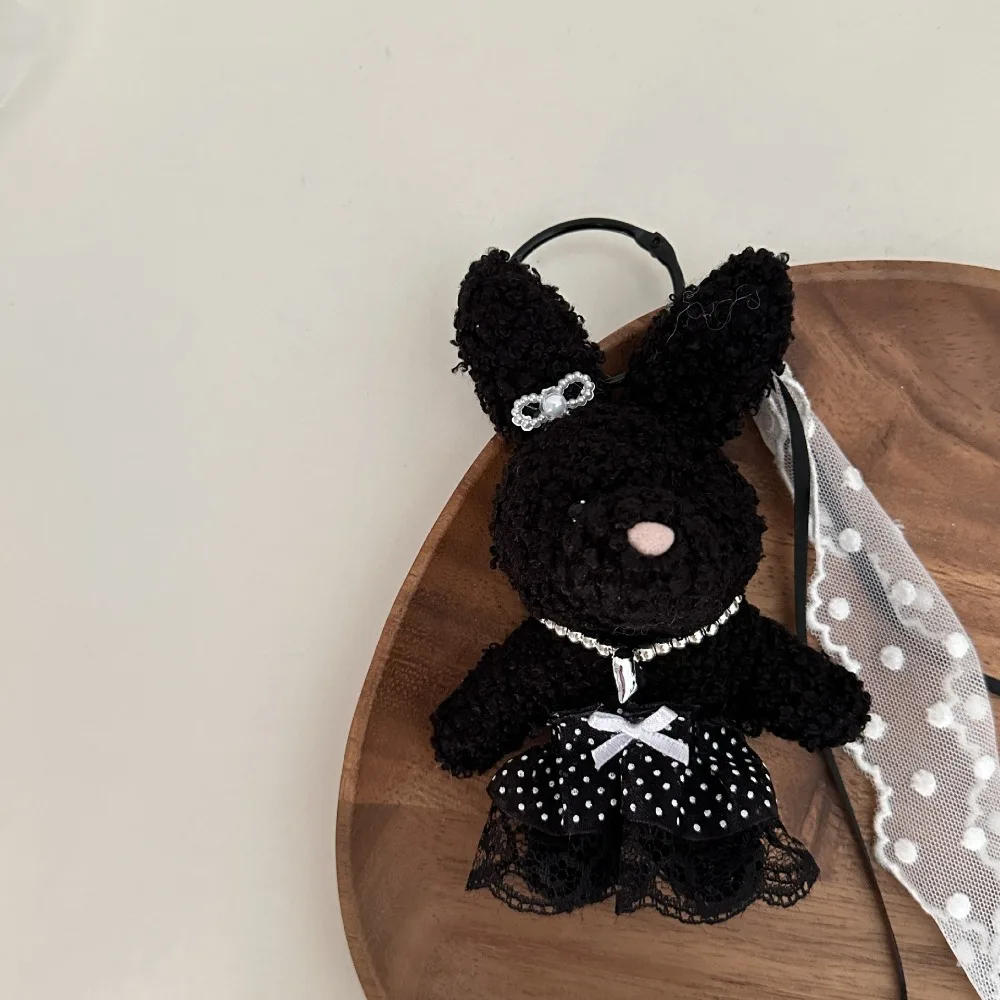 

Stripe PP Cotton Lace Skirt Bear Keychain Bow Pearl Y2K Doll Bag Charm Soft Cross Dressing Plush Rabbit Pendant kids