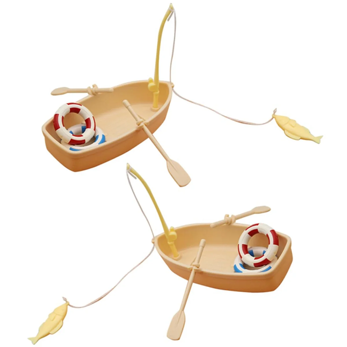 2 Sets Swimming Ring Miniature Boat Life Ring Oars Canoe Boat Cruise Toy Plastic Sailboat Household