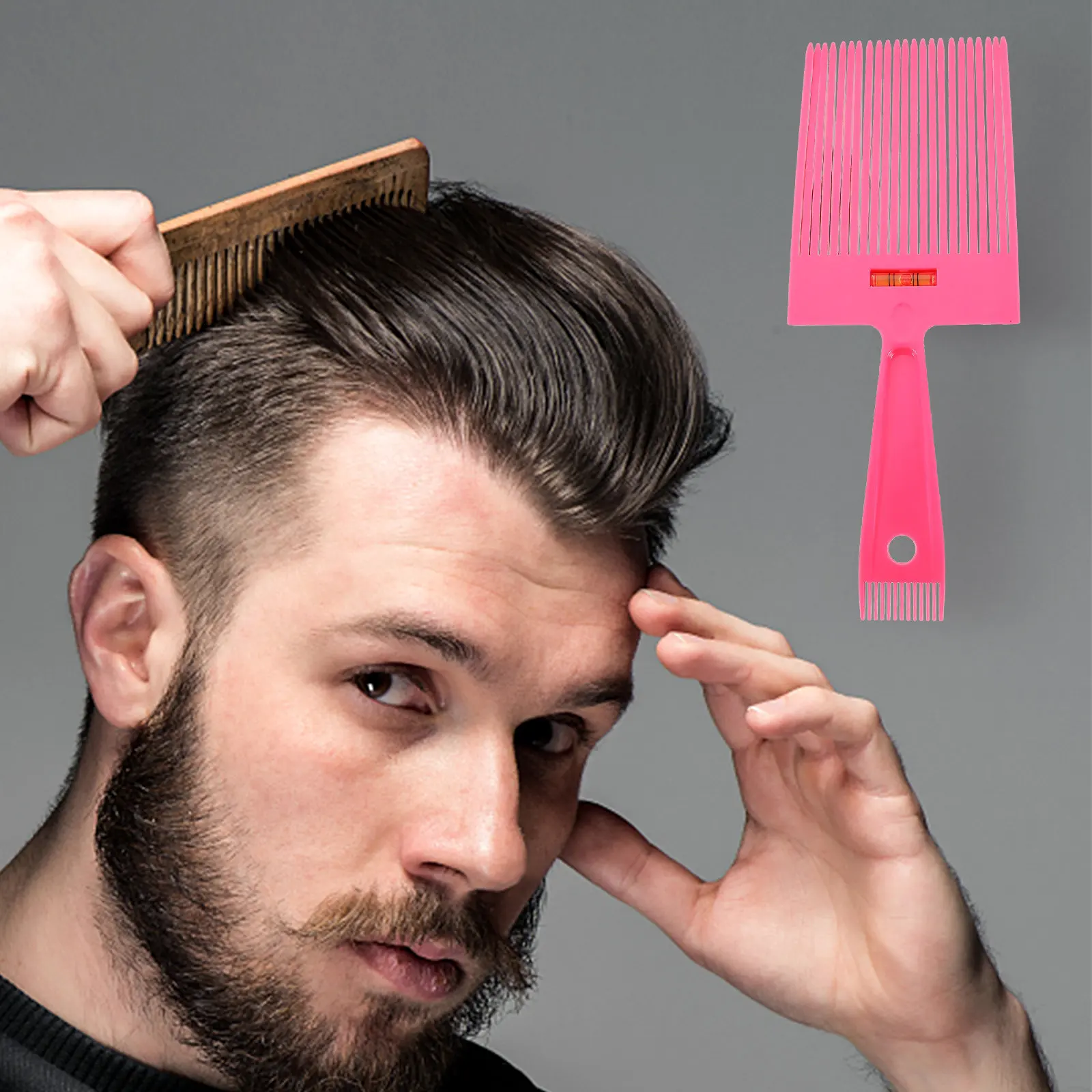 Peine de Barbero para Hombre, Peine de Estilismo para Cabello Liso, Dientes Anchos, Superficie Plateada, Suave con el Cuero Cabelludo, Masaje Confortable, Uso Diario