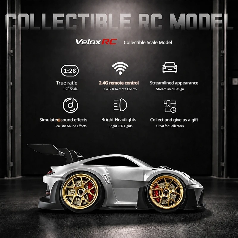 Veloxrc Rc Drift Car 1 28 Scale 2 4ghz 4wd High Speed Remote Control Car With Led Lights Sound Effect Collectible Vehicle Model