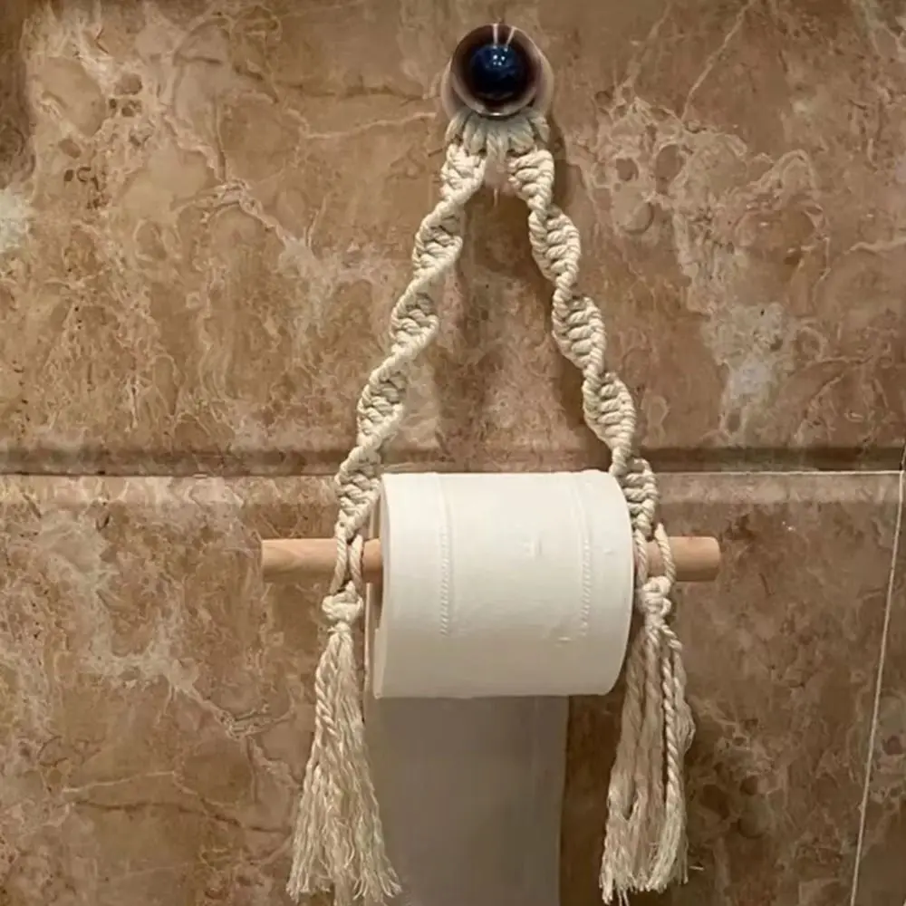 Nordic Style Bohemian Paper Towel Rack Cotton Thread Bohemia Toilet Tissue Holder Wall Hanging Creative Tissue Storage Rack - view 4