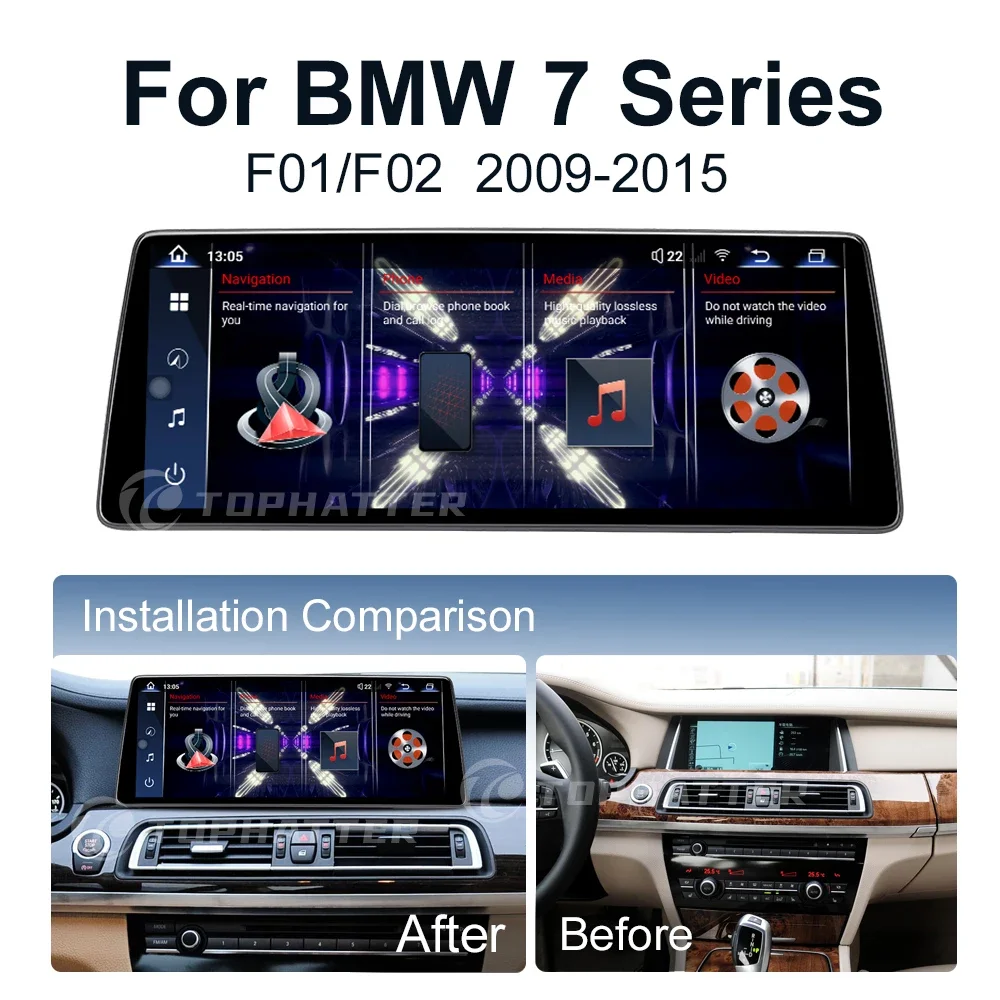 راديو سيارة 12.8 بوصة 2.5D 2K لسيارة BMW الفئة السابعة F01 F02 2009-2015، مشغل وسائط متعددة لاسلكي CarPlay Android Auto، نظام تحديد المواقع العالمي (GPS)، نظام ملاحة DSP، صوت #6