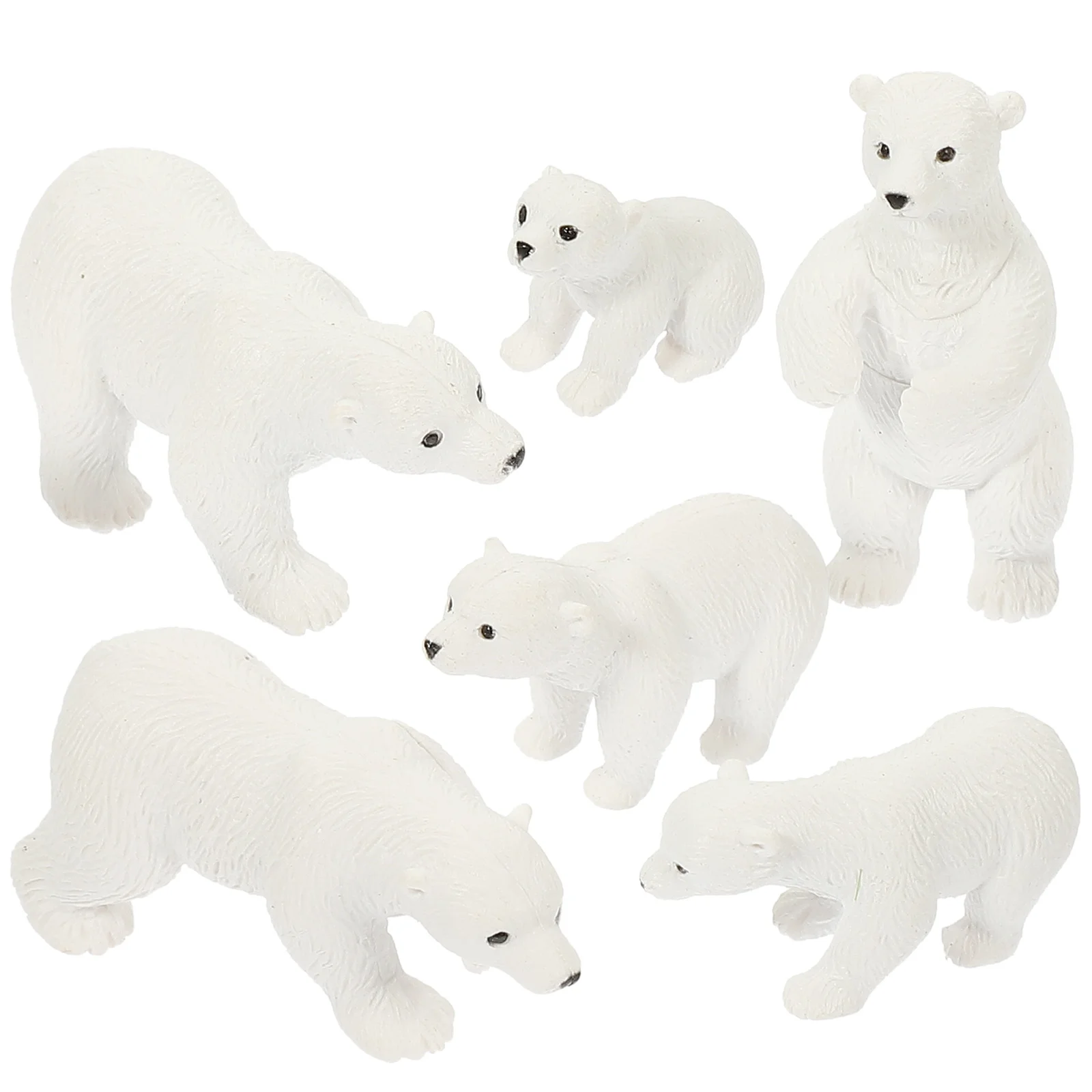 6 Pcs Statue Polar Bear Micro Landscape Mini Toys Christmas Animal Figurine Resin Garden White Decoration