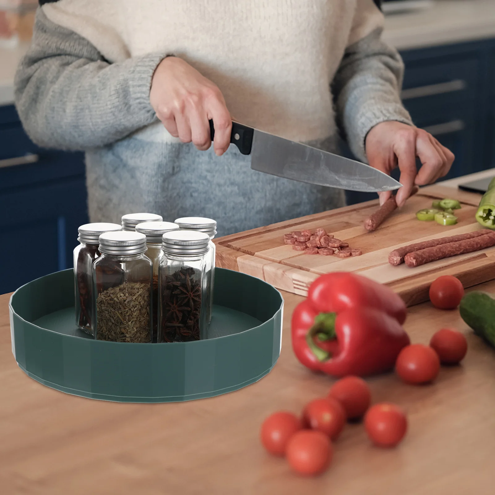 

Rotating Disk Shelves Kitchen ganizer Storage Rack Non Slip Turntable Seasoning Rack PP Material 360 Degree Rotation