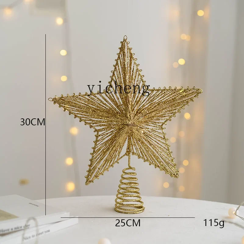 

TQH Christmas decoration Christmas wrought iron tree top star Christmas tree luminous star pentagram decoration pendant