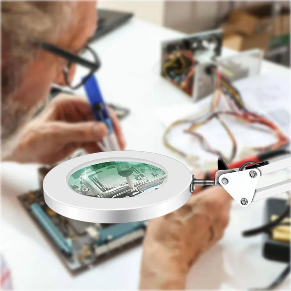 LED Magnifier Desk Lamp 8X/10X Magnification with 72LED 3-Color Light - USB Powered for Soldering Repair and Skincare Beauty
