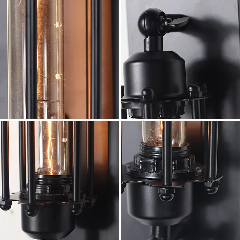 Retro Industrial Style Iron Wall Light Corridor Staircase Restaurant Loft Bedroom Lamp Bedside House Decor Indoor LED Lighting