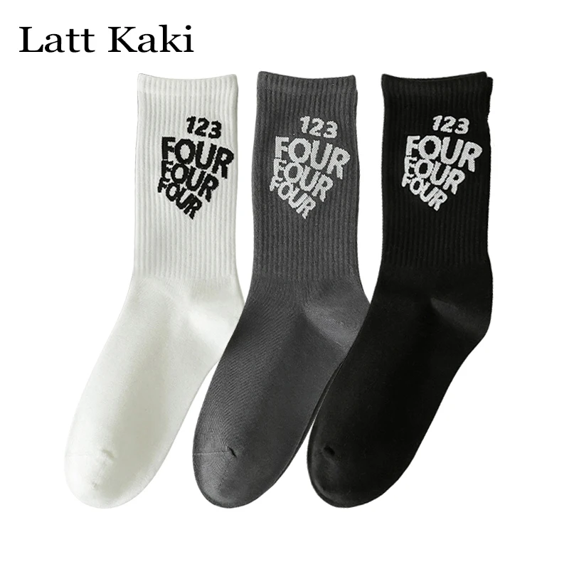 

3 Pairs Women's Socks Spring New Simple Elastic Crew Socks Letter Breathable Cotton Korean Style Girl Sports Socks Set Multipack