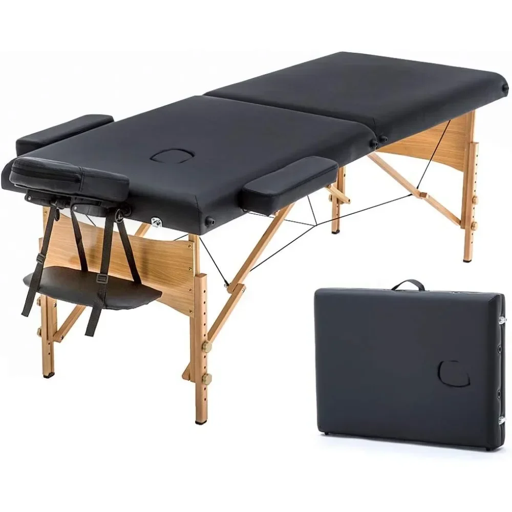 

Portable 84 Inches Long 28 Inchs Wide Hight Adjustable Table 2 Folding Massage Spa Facial Cradle Salon Bed W/Carry Case Black