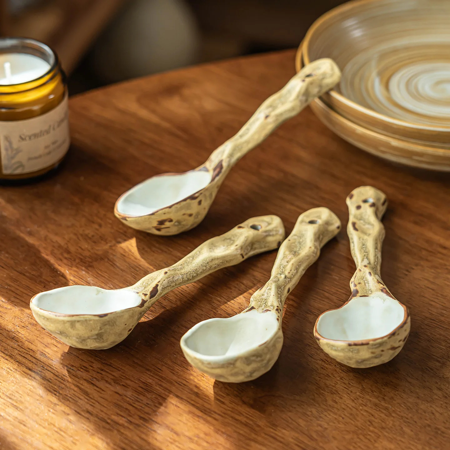 YFY good-looking  ceramic household  coarse pottery tableware dessert  retro handmade spoon small
