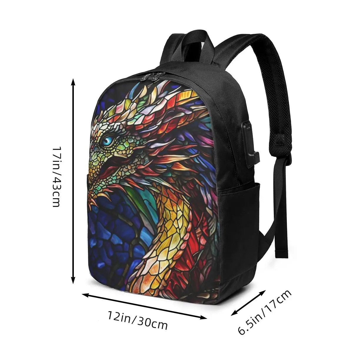 Vibrant Dragon Stained Glass Art Backpack Travel Notebook Bag Computer College Student School Bag Laptop Shoulder Bags Men Women