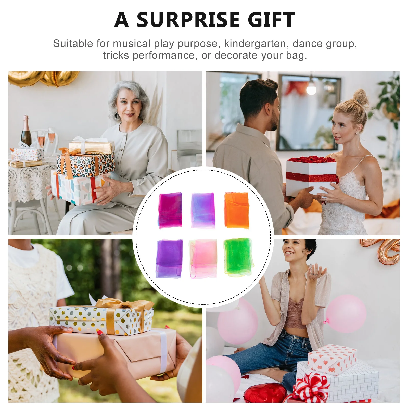 

6Pcs Colorful Gift Scarves Children Props Stage Performance Dance Accessories Juggling Scarves Dance Props