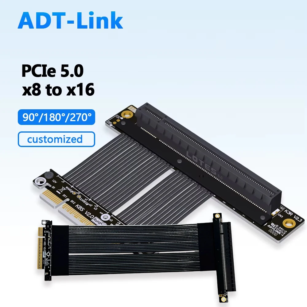 

New PCIe 5.0 X8 To X16 Graphics Card Extension Cable, Shortened Gen5 High-speed Lossless Soft Ribbon Cable 90 180 270d Egrees