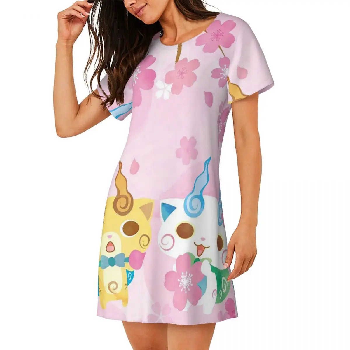 

Yo-Kai Watch Cartoon Game Short Sleeves Nightdress For Sleeping Sleepshirts Women Short Sleeve Nightgowns Soft Pajama Dress