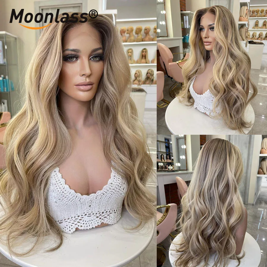 Ash Blonde Body Wave Wigs Human Hair Glueless 150 Density Remy Preplucked Highlight Brown Human Hair Wig 13x6 Lace Frontal Wigs