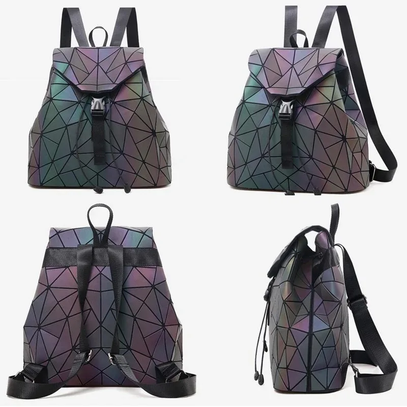 Fashion Luminous Women backpack Drawstring folding backpack Triangle Sequin Backpack for Reflective strip Female student bag