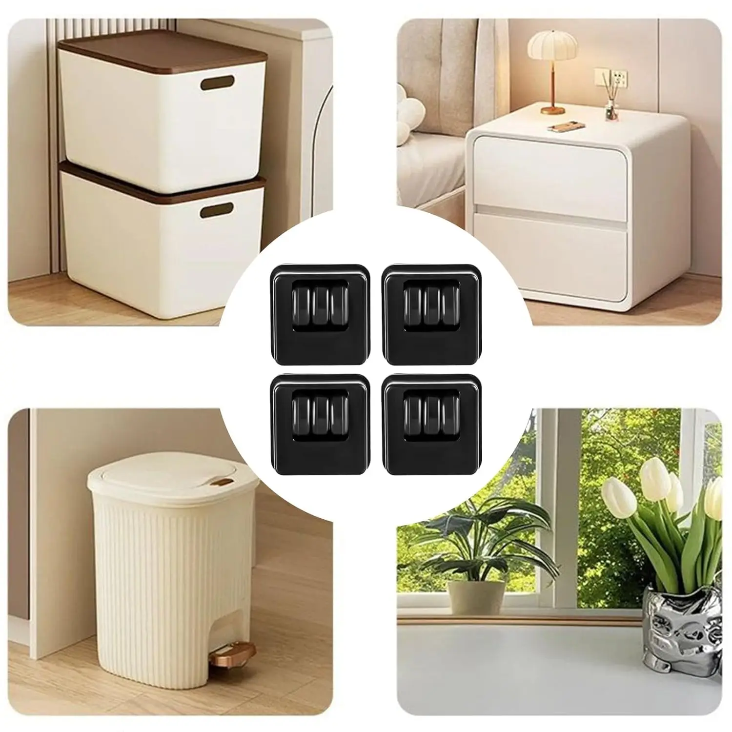 4 قطع عجلات ذاتية اللصق قابلة للدوران، حامل قوي عالمي 360 درجة °   عجلات دوارة لصناديق تخزين الأثاث المنزلي