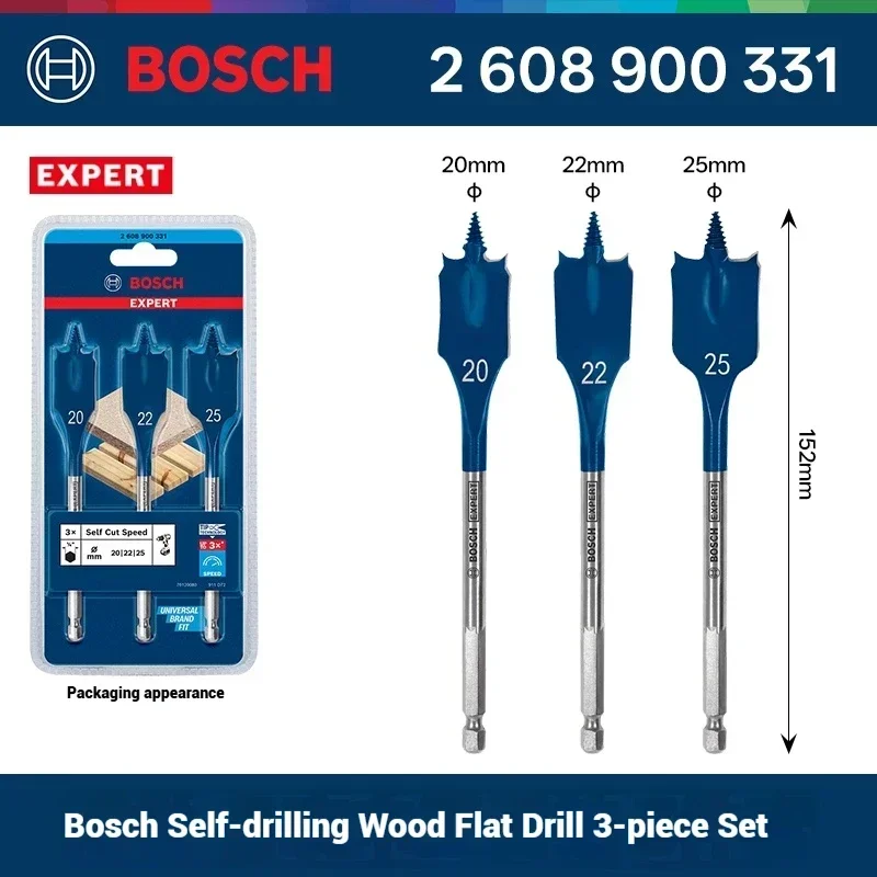 Bosch EXPERT Self Cut Speed Spade Drill Bit Set Long Shank Woodworking Drill Bits Wood Board Expansion Drill Bit Set