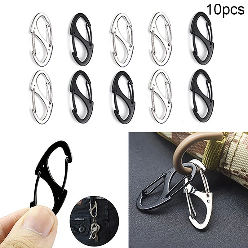 10Pcs Dual Spring S Type Carabiner Mini Keychain Lock Hook Anti-Theft Outdoor Camping Backpack Buckle Key-Lock Tool Snap Hooks