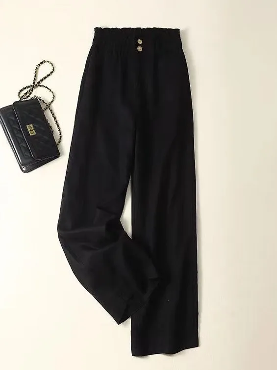 Calças Fenas Casuais de Cintura Fina Estilo Rua com Pernas Retas Longas Verão 2023 Cintura l Crimento até o Chão