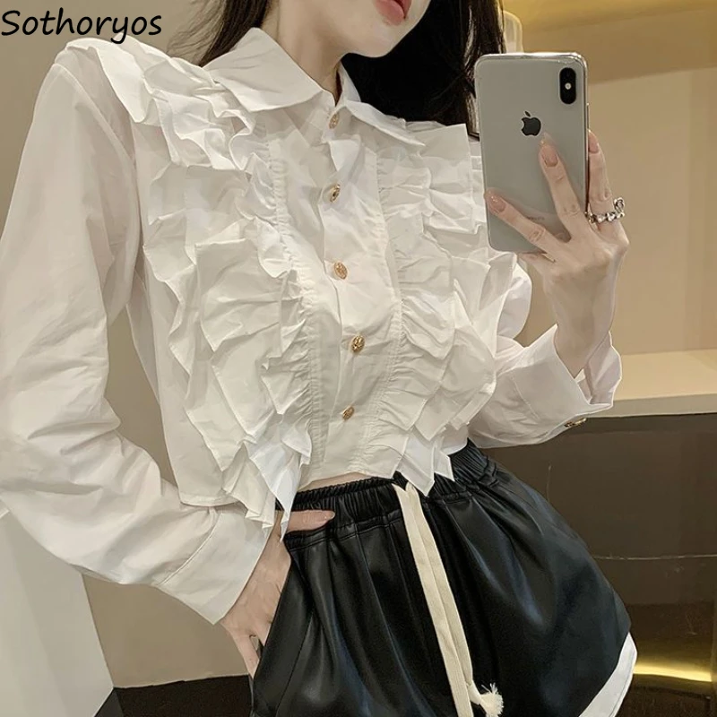 

Shirts Women Ruffles Creativity Solid Elegant Charming Special French Style Prevalent Vintage Ladies Spring Young Tender Lovely