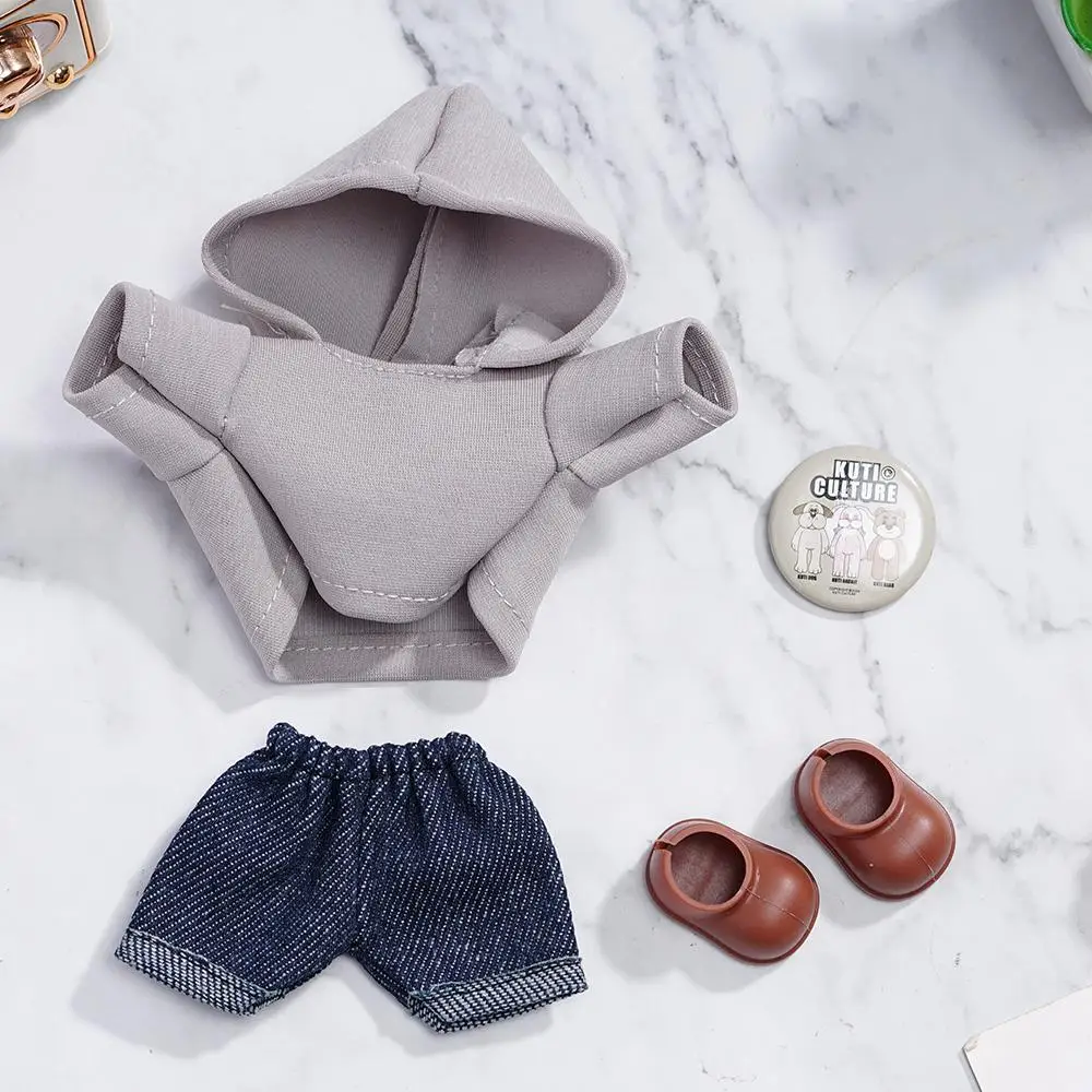 

17cm Doll Clothes For Labubu Mini Hooded Sweatshirt Trousers Shoes Suit With Medal Cute Plush Toy Outfit Accessories For Gi O3M4
