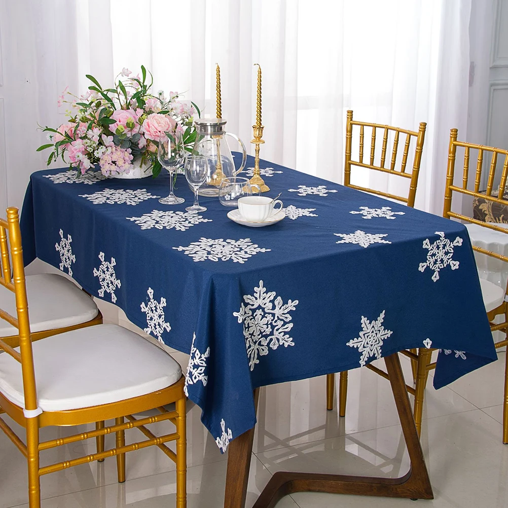 

Snowflake Tablecloth 60X60 Blue Premium Cotton For Christmas Dining Table Decoration Household Tea-Cloth Cover