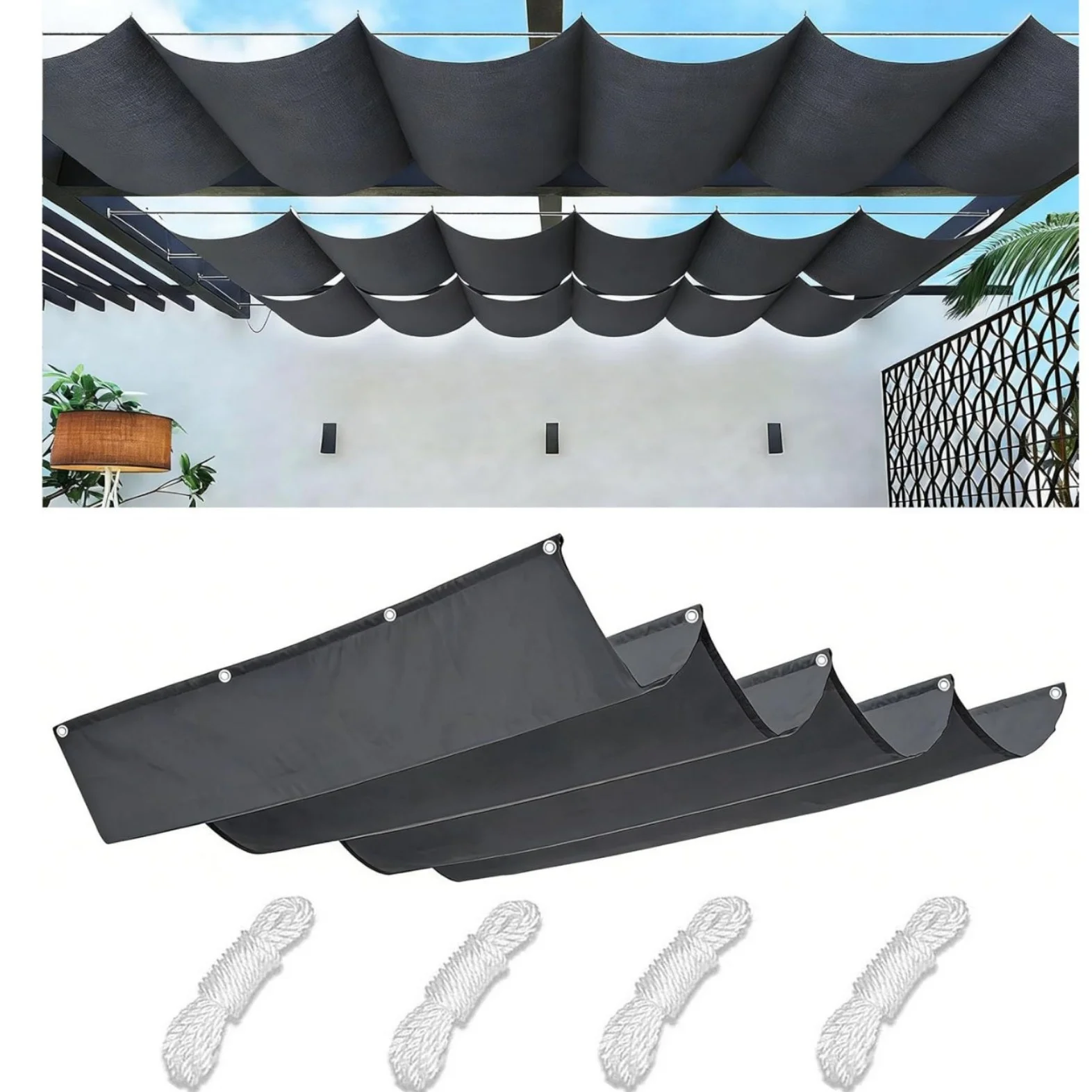 Waterproof Outdoor Sun Shade Awning Telescopic Shading Cover Retractable Wave Sunshade Net With Accessories Sail Summer Pergola
