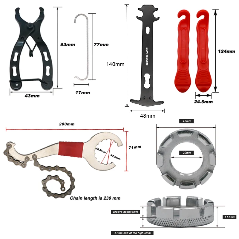 Kits de herramientas de reparación de bicicletas, regla de medición de cadena de bicicleta, Extractor de manivela, cortador de cadena, removedor de