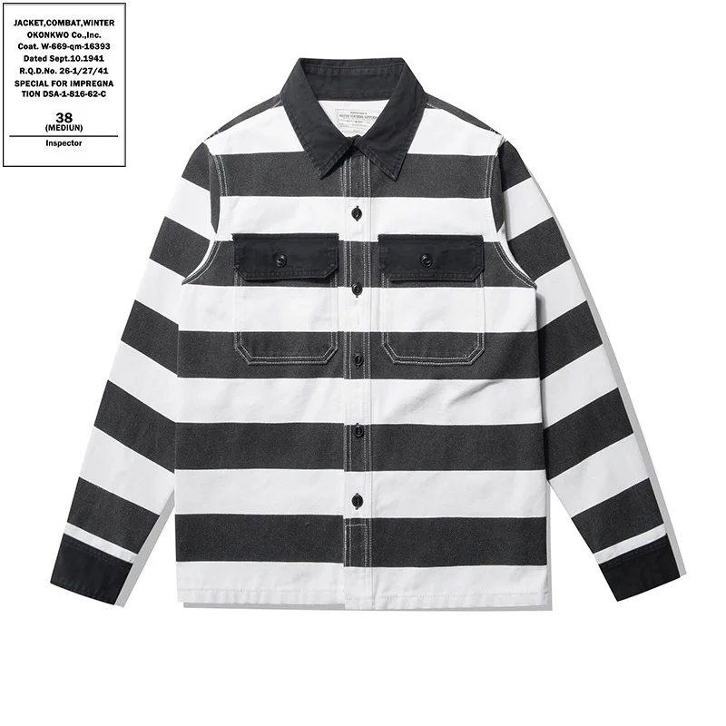 OKONKWO 16oz Heavyweight Prisoner Striped Jacket Thick Canvas Motorcycle Coat Outdoor Trekking Riding Camping Tooling Overalls