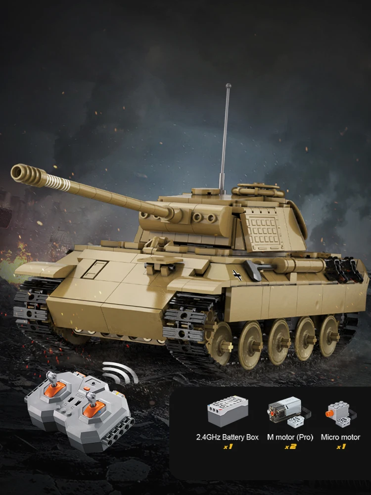 CaDa Militaire Stad Afstandsbediening WW2 Panther Tank Bouwstenen RC Gepantserde Auto Leger Voertuig Wapen Bakstenen Speelgoed Kinderen Geschenken - afbeelding 2