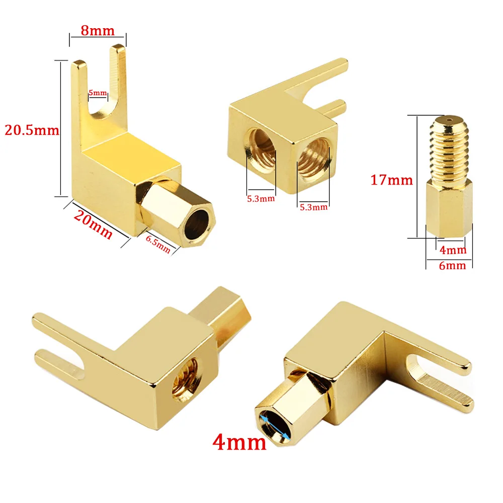 4Pcs U Type Musical Speakers Amplifier Adapter Y Fork 4mm Banana Plug Socket Hifi Audio Screw Welding-free Wire Spade Connector