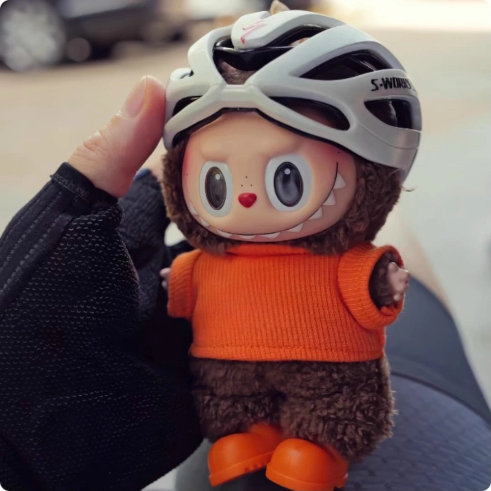 

For 15/17cm Labubu Hot Bike Helmet Black and White Free Doll Hat Accessories Cool Christmas Halloween Gift