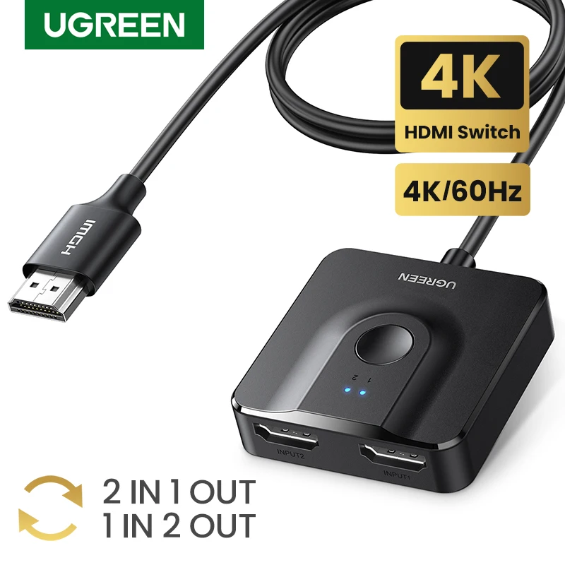 UGREEN-interruptor HDMI 2 en 1, conmutador con Cable HDMI de 3,3 pies, divisor bidireccional compatible con HDMI, 4K, 60Hz, Salida 2 en 1