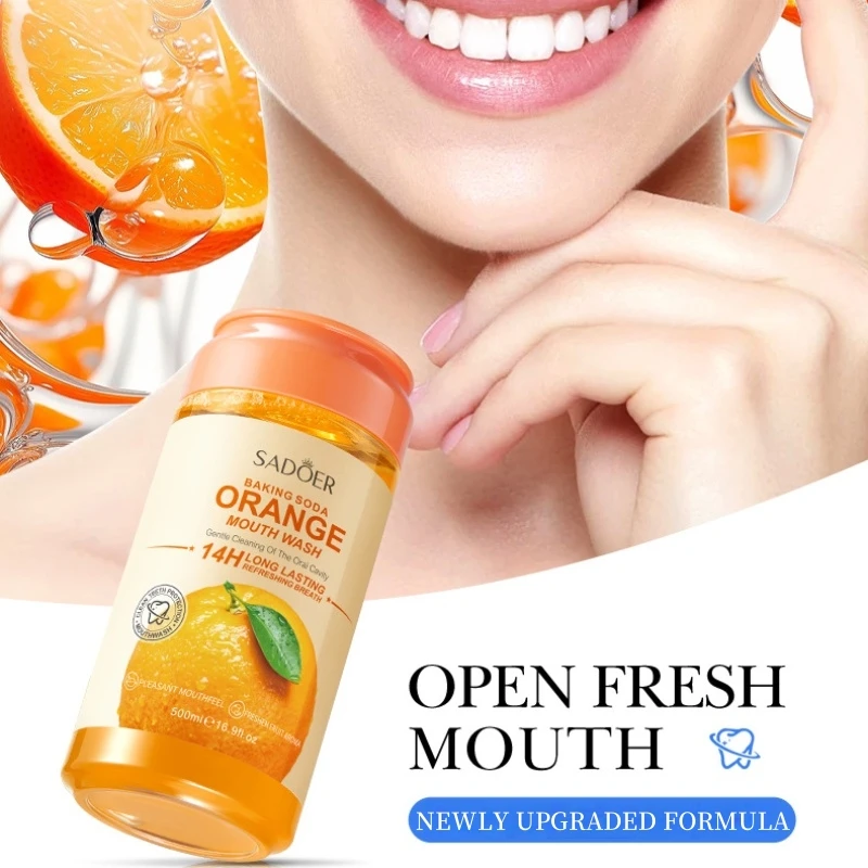 

500ml Baking Soda Orange Flavored Mouthwash, Rich in Diced Mellow, Pear, Mint, Baking Soda and Other Ingredients, Orange Flavor with a Vibrant and Fresh Feel. It Feels Fresh and Pleasant in the Mouth, Gentle but Not with Spicy Feel on the Tongue. It Provi