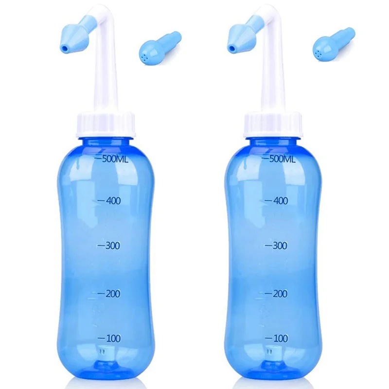 

2PCS Sinus Rinse 500Ml Nasal Irrigation - Nose Cleaner For Nose Wash, Nose Washer (500Ml Bottle) Durable Blue