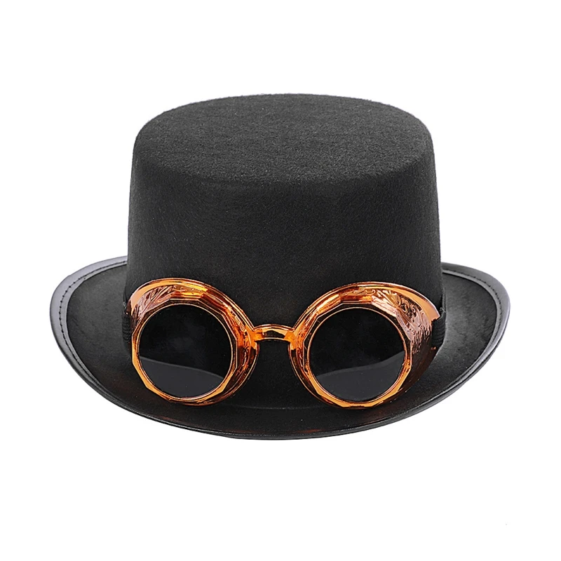 Funny Party Black Top Hat with Goggles Steampunk Victorian Bowler Jazz  for Adults Costume Party for Men Women Unisex