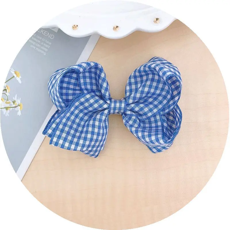 Korean Style Girls Big Fabric Hair Bow Clip Hairpin Fresh Plaid Bowknot Elastic Rubber band Hair Rope Kids Headdress image 3