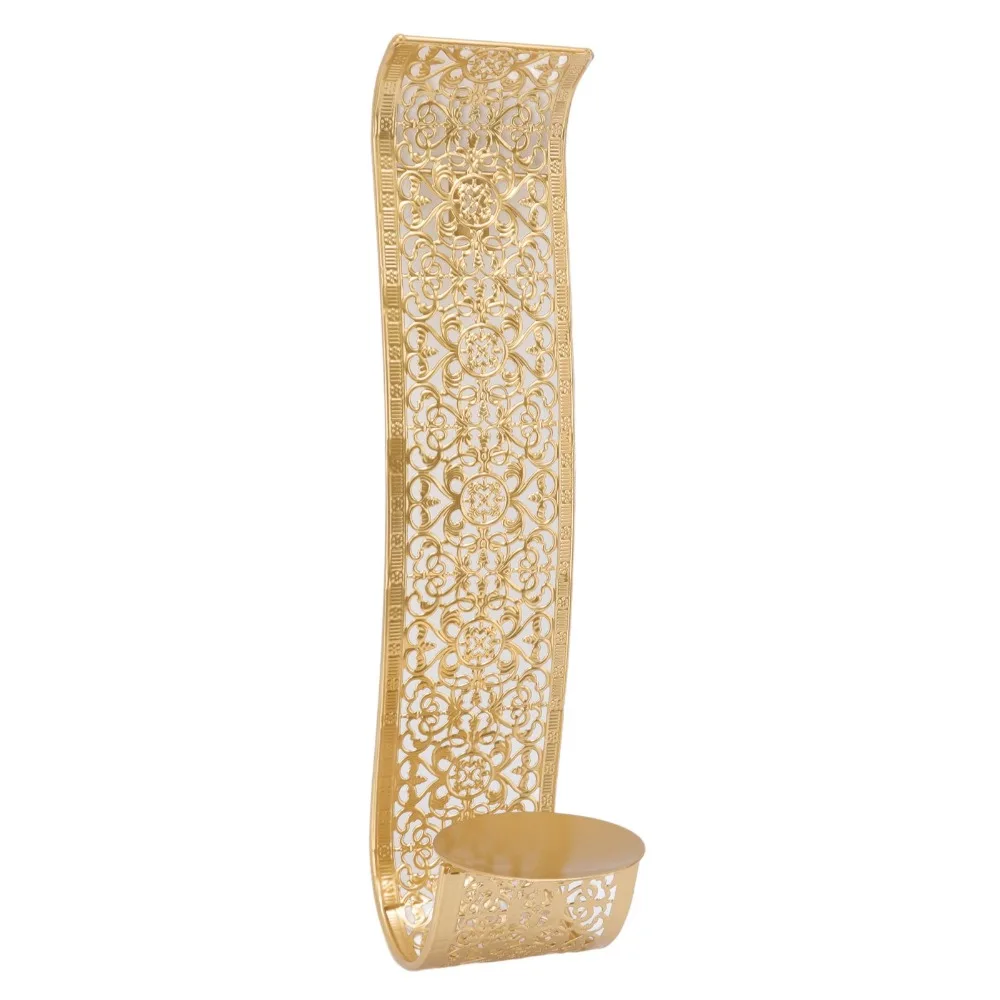 Iron Wall Candle Holder Golden 15.16x 5.12in Metal Wall Sconce Easy Mount Solid Structure Iron Candlestick Corridor